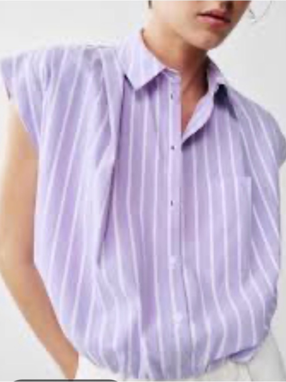 Zara Lilac and White Striped Sleeveless Button-Down Shirt